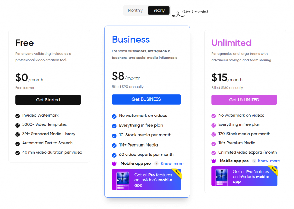 Invideo's pricing structure
