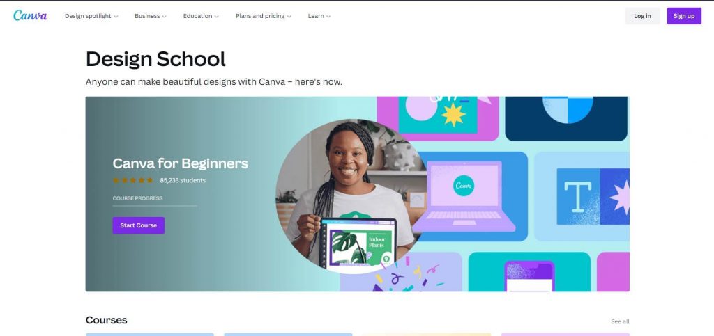 Design School page of Canva