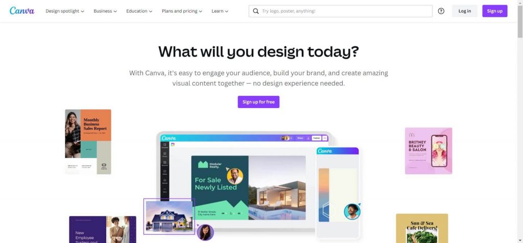 Home page of Canva's website