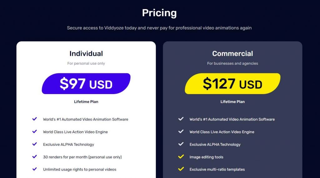 Viddyoze's pricing structure