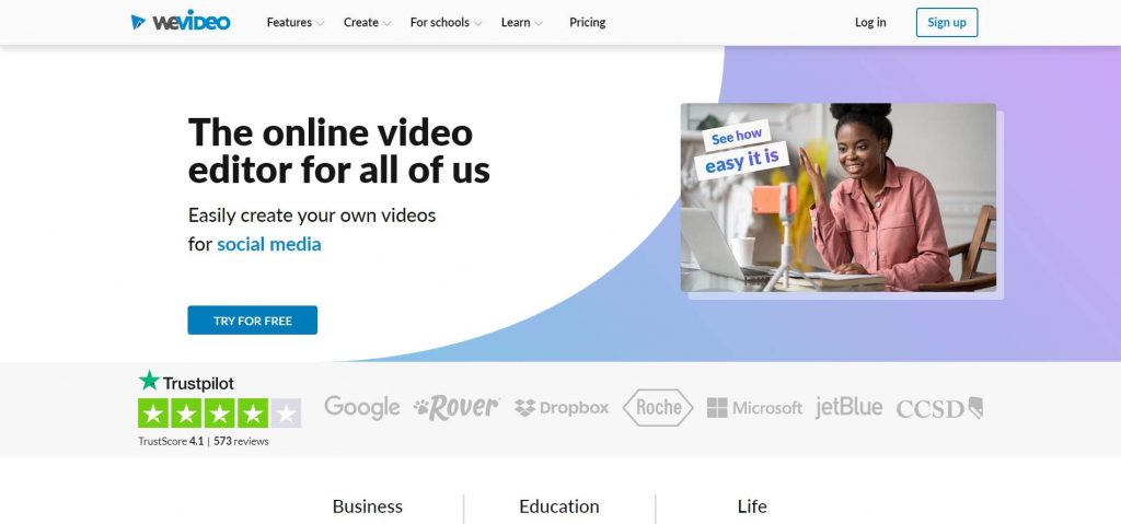 Home page of WeVideo's website