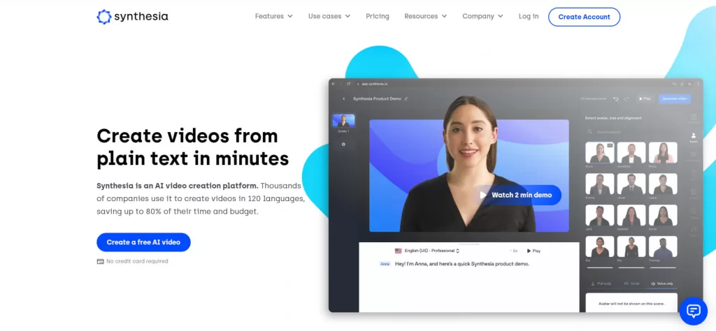 Synthesia's website landing page