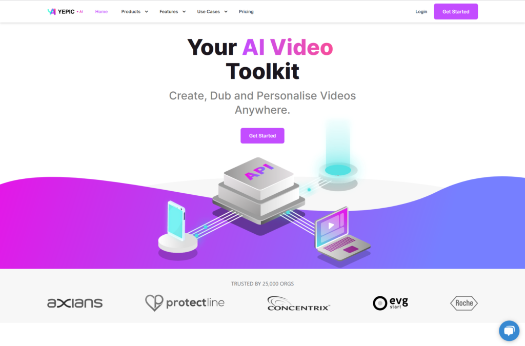 Yepic.ai landing page hero section.