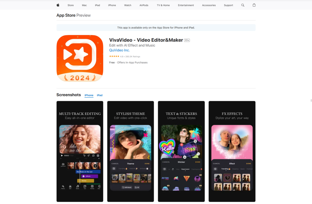 VivaVideo iOS video editing app on App Store